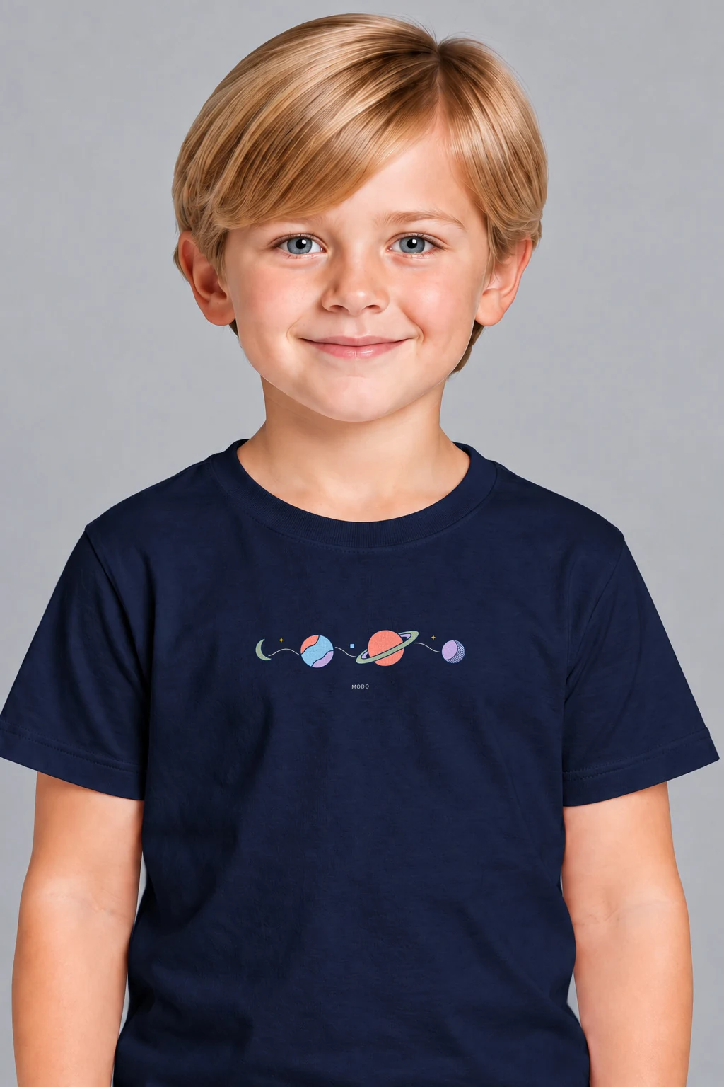 Planet Drift — Kids Cotton T-Shirt in Navy