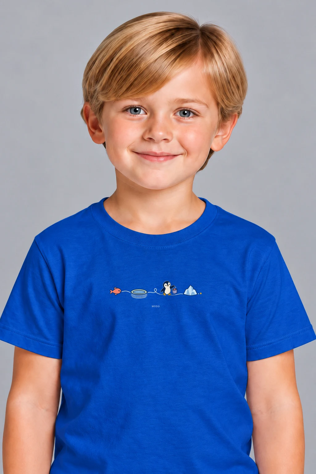Little Fish Expedition — Kids Cotton T-Shirt in True Royal