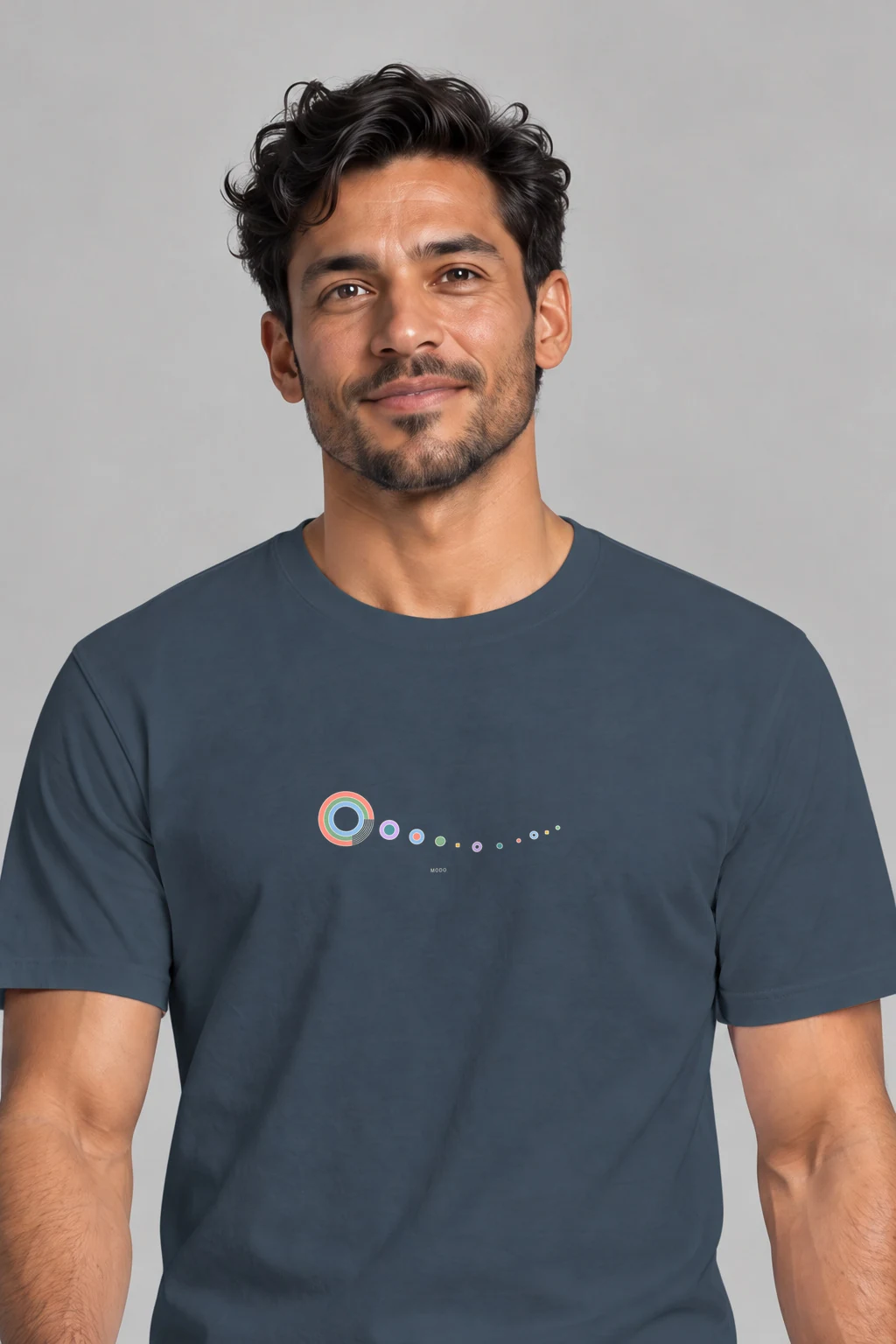 Satellite Trail — Premium Cotton in Petrol Blue