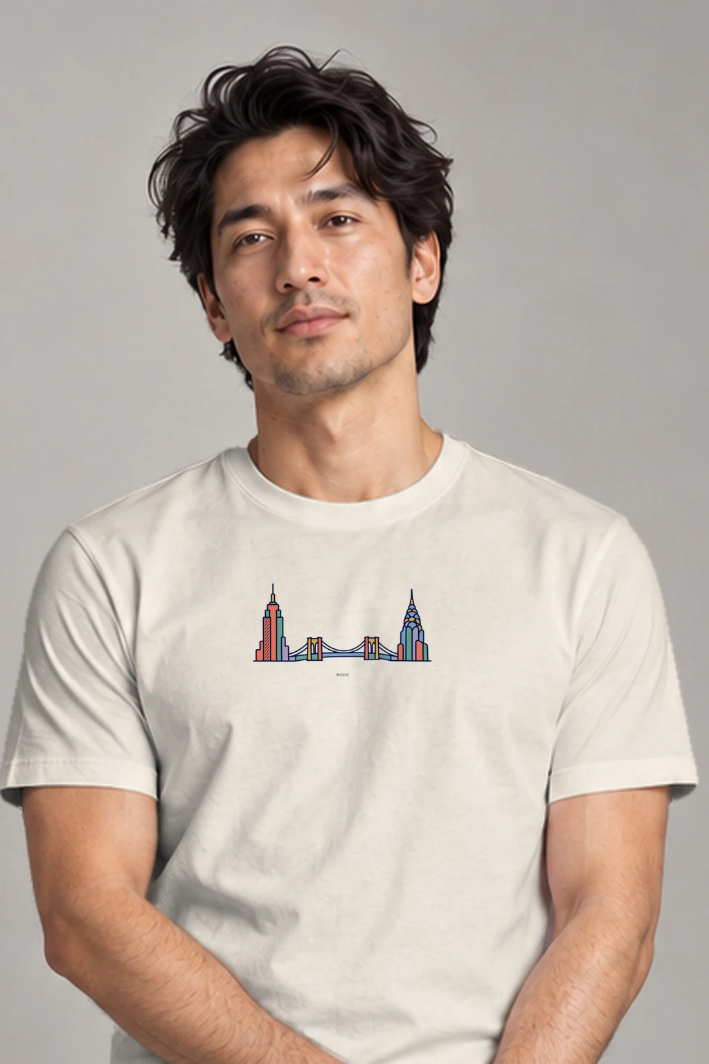 New York - Skyline Rhythm — Premium Cotton T-Shirt in Bone