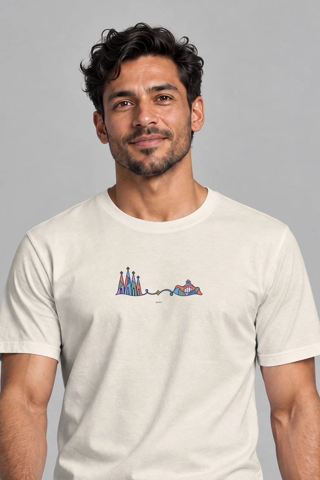 Barcelona - Mosaic Skyline — Premium Cotton T-Shirt in Bone