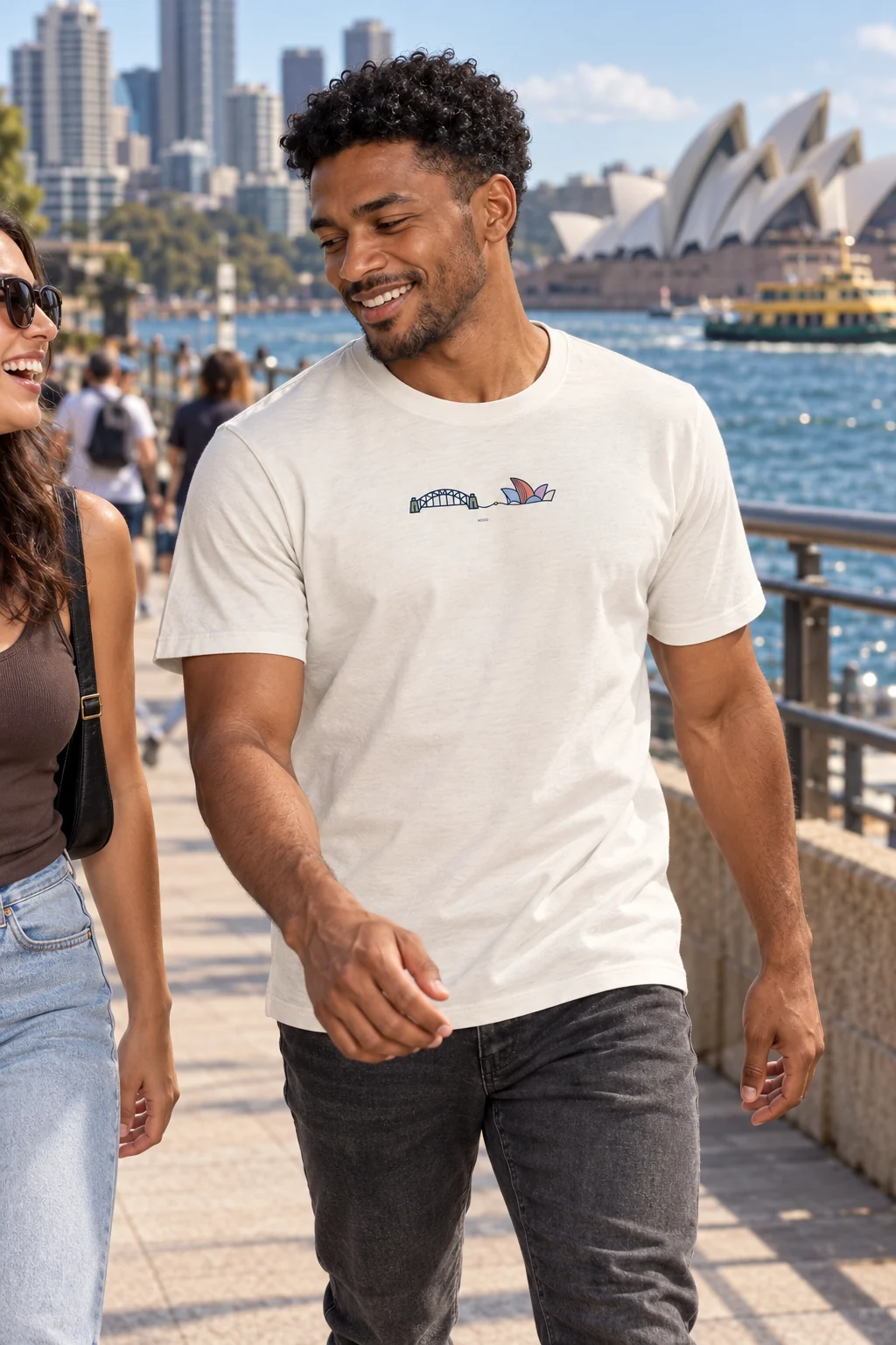 Sydney - Harbour Fold — Premium Cotton T-Shirt in Bone