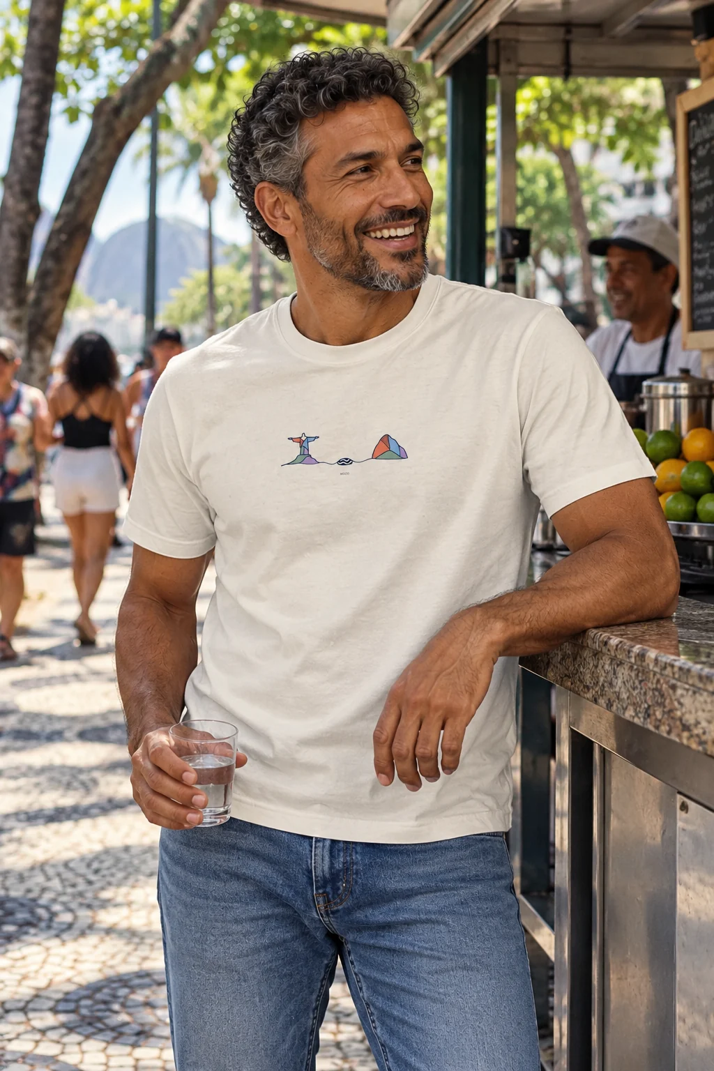 Rio em Camadas — Premium Cotton T-Shirt in Bone